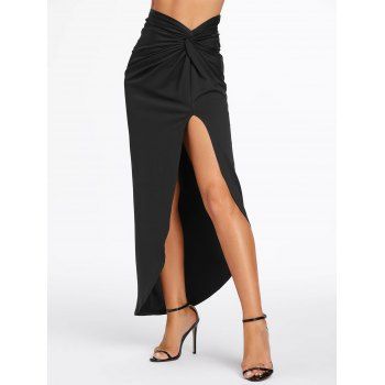 

Twist Front High Slit Maxi Skirt, Black