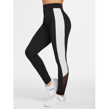 

Color Block Mesh Insert Skinny Pants, Black