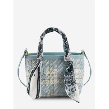 

Plaid Tweed Scarf-Wrapped Crossbody Bag, Light blue