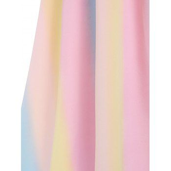 Rainbow Stripes Print Ruched Spaghetti Strap Tent Midi Dress