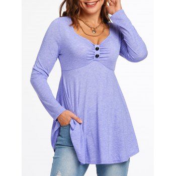 

Long Sleeve Mock Button Heathered T-shirt, Light purple