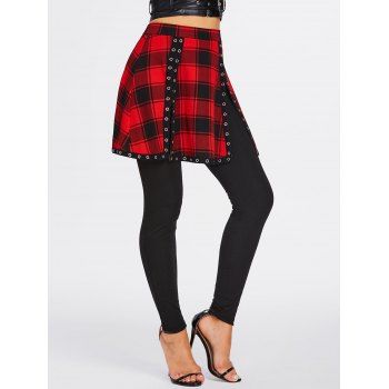 

High Rise Plaid Eyelet Skirted Pants, Black