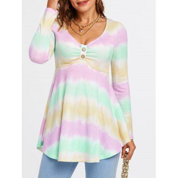 

Long Sleeve Tie Dye Print T-shirt, Multicolor