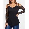 T-shirt Fleur à Epaule Dénudée à Manches en Dentelle - Noir XXL