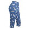 Pantalon Capri Moulant à Imprimé Feuilles à Taille Haute - Bleu L