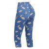 Pantalon Capri Moulant à Imprimé Feuilles à Taille Haute - Bleu XXL