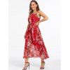 Garden Party Dress Floral Print Midi Dress Spaghetti Strap A Line Dress Belted Chiffon Dress - RED XXXL