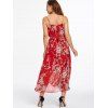 Garden Party Dress Floral Print Midi Dress Spaghetti Strap A Line Dress Belted Chiffon Beach Dress - RED XXXL