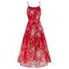 Garden Party Dress Floral Print Midi Dress Spaghetti Strap A Line Dress Belted Chiffon Dress - RED XXXL