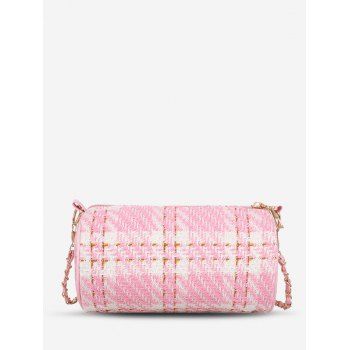 

Plaid Tweed Cylinder Shoulder Bag, Pink