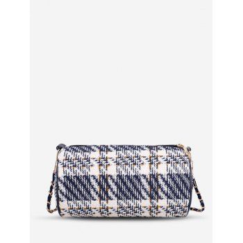 

Plaid Tweed Cylinder Shoulder Bag, Deep blue