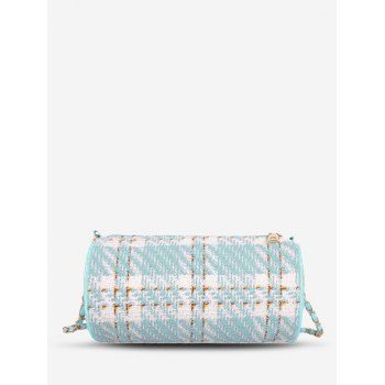 

Plaid Tweed Cylinder Shoulder Bag, Light blue