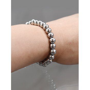 

Stainless Steel Beaded Elastic Bracelet, Silver