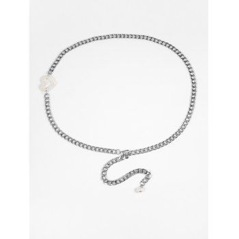 

Faux Pearl Hollow Heart Shape Waist Chain, Platinum