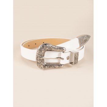 

Engraved Pin Buckle Western Belt, White