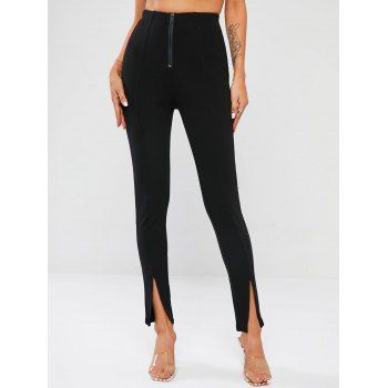 

Zip Fly Ribbed Split Hem Pants, Black