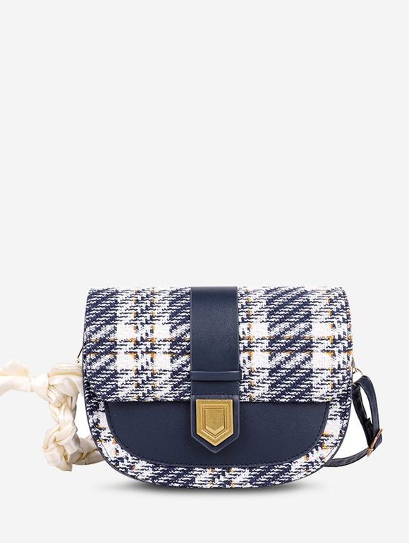 Sac Porté Epaule Enveloppé Jointif en Tweed - Bleu profond 