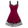 Robe Longueur à Genou Panneau en Dentelle de Grande Taille en Velours - Rouge foncé 2X