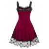 Plus Size Lace Panel Velvet Knee Length Dress - DEEP RED 4X