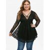 Plus Size Plunge O Ring Strappy Lace Tee - BLACK L