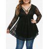 T-shirt Plongeant en Dentelle Bague en O à Bretelle de Grande Taille - Noir 4X