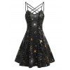 Robe Croisée à Imprimé Lune et Soleil à Lacets - Noir XXXL