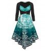 Robe Mi-Longue Irrégulière Tribale Imprimée de Grande Taille Fausse Deux Pièces - Vert profond 5X