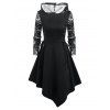 Gothic Asymmetrical Printed Lace Up Hooded Midi Casual Dress - BLACK M