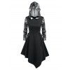 Robe Décontractée Mi-Longue à Capuche Gothique Asymétrique Imprimée à Lacets - Noir L
