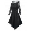 Gothic Asymmetrical Printed Lace Up Hooded Midi Casual Dress - BLACK XL