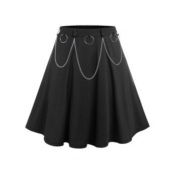 

Plus Size O Ring Chain A Line Skirt, Black