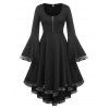 Robe Irrégulière en Dentelle à Demi-Zip de Grande Taille avec Manches de Cloche - Noir 1X