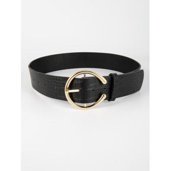 

C Shape Pin Buckle Textured Belt, Black