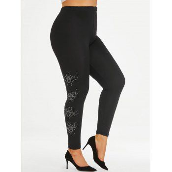 

Plus Size Rhinestone Spider High Rise Leggings, Black