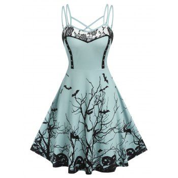 

Tree Bats Printed Spaghetti Straps Dress, Light green