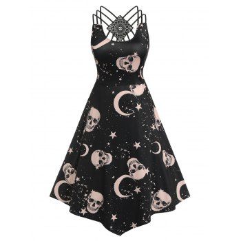 

Plus Size Moon Skull Print Halloween Midi Dress, Black