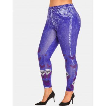 

Skull Butterfly Halloween 3D Print Plus Size Jeggings, Black