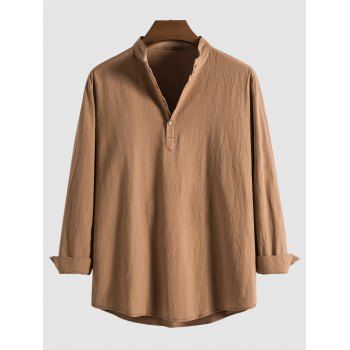 

Long Sleeve Half Button Plain Shirt, Coffee