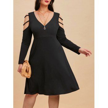 

Plus Size Half Zipper Cold Shoulder Midi Dress, Black