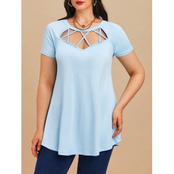 

Plus Size Raglan Sleeve Crisscross Tee, Light blue