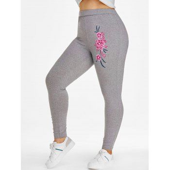 

Plus Size Flower Applique Skinny Pants, Gray