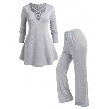 

Plus Size Crisscross Pants Pajamas Set, Light gray