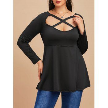 

Plus Size Criss Cross Long Sleeve Skirted Tee, Black