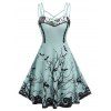 Robe d'Eté à Imprimé Arbre et Chauve-souris à Bretelle Fine - Vert clair L