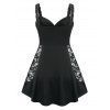 Plus Size Lace Insert Twist Lingerie Dress and T-back Set - BLACK 3X
