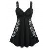 Plus Size Lace Insert Twist Lingerie Dress and T-back Set - BLACK 4X