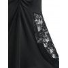 Plus Size Lace Insert Twist Lingerie Dress and T-back Set - BLACK 3X
