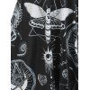 Gothic Draped Cowl Front Sun Moon Star Dragonfly Print A Line Dress - BLACK L