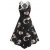 Robe Mi-Longue D'Halloween à Imprimé Crâne et Lune de Grande Taille - Noir 1X