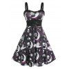 Robe à Lacets à Imprimé Crâne et Soleil Effet Lune Grande Taille - Pourpre 1X